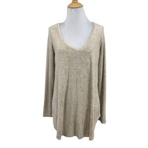 Freeloader Sweater Womens M Medium Cream Teddy Fleece High Low Hem Tunic V Neck